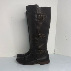 FRYE 77066 Paige Tall 3-Buckle Leather Brown Knee High Boots Womens Size 7.5 B